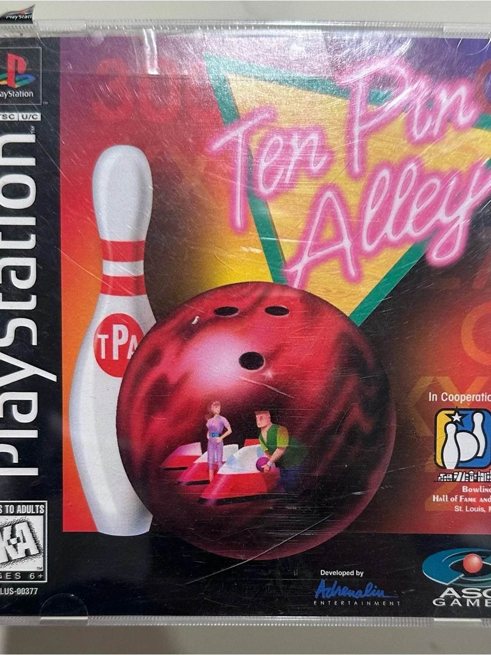 Sony Ten Pin Alley PlayStation Cover — Red Bowling Ball & White Pin Artwork